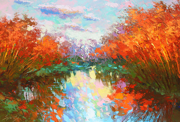 landscape autumn river painting