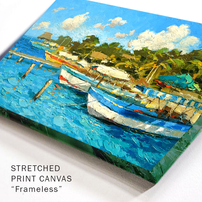 Tropical beach Mexico fish boats caribbean seascape painting