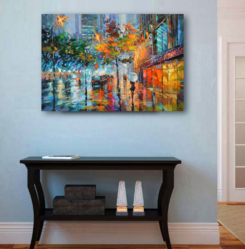 Abstract night-inspired wall art displayed in a modern interior, adding depth, calm, and atmospheric character