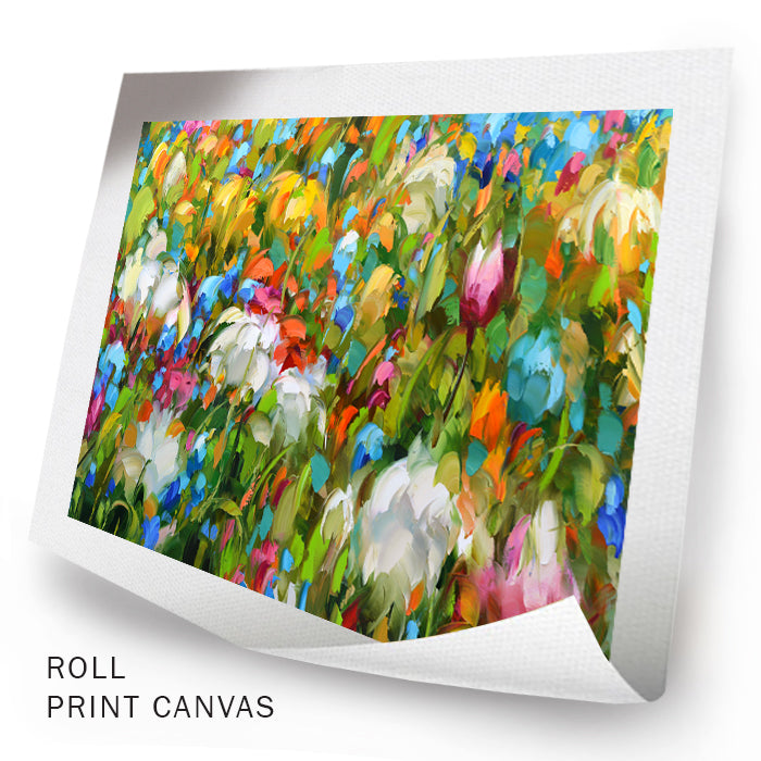 Unframed abstract flower meadow painting on canvas