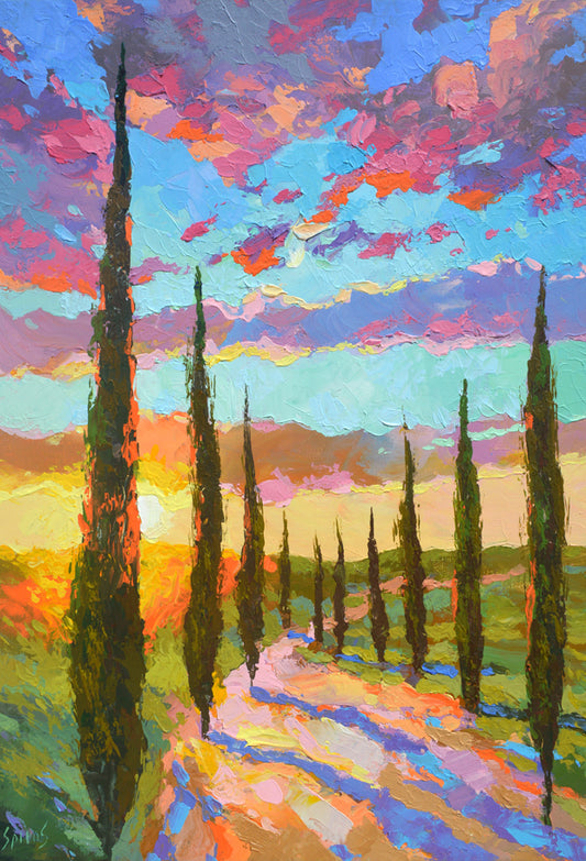 tuscany italian sunset landscape painting