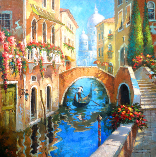 Cityscape Venice gondolier streets venician art painting