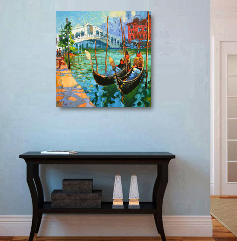 Venice Italy cityscape painting with romantic canal reflections