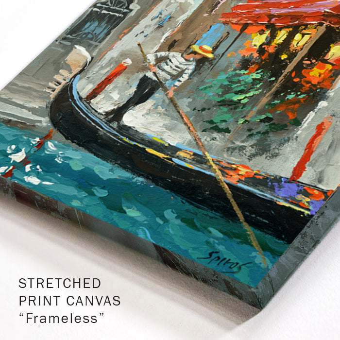 Corner detail of Venice canal painting with reflections
