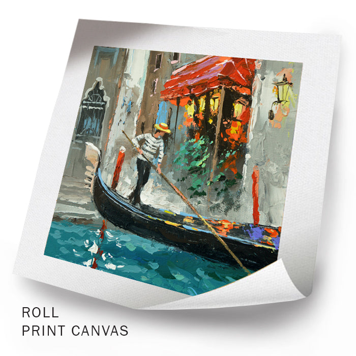 Unframed Venice canal evening painting with gondola