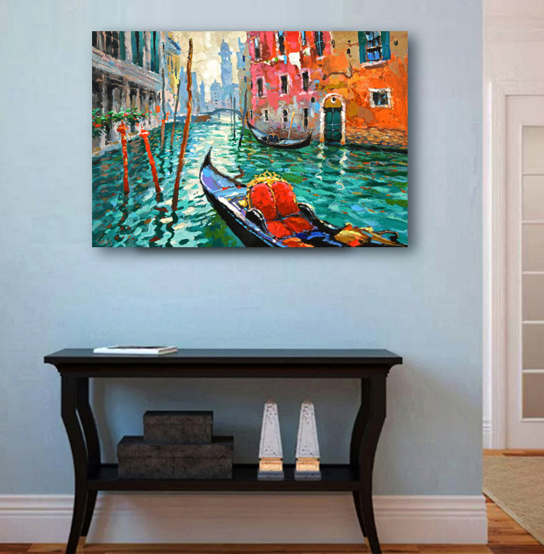 Venice cityscape painting with icon and architectural landmarks