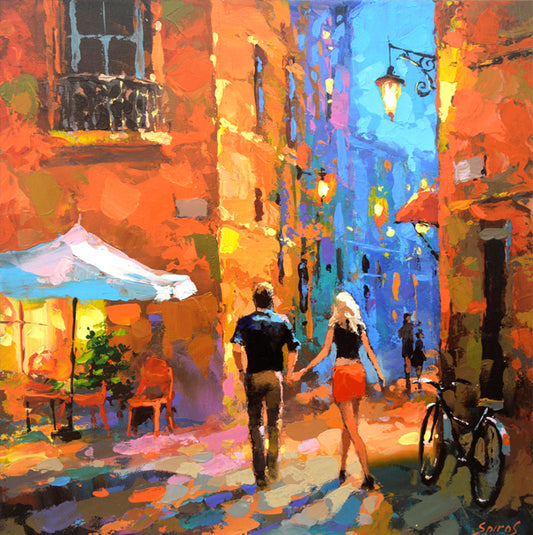 couple at the night street painting