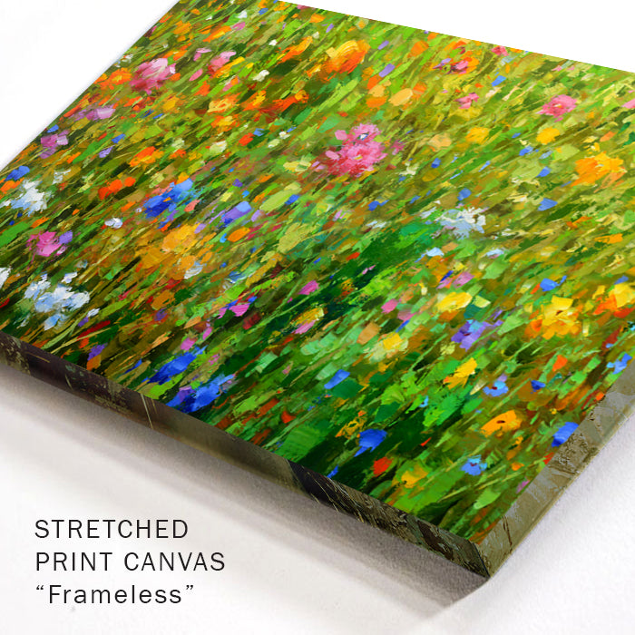 Close-up canvas texture of wildflower field painting