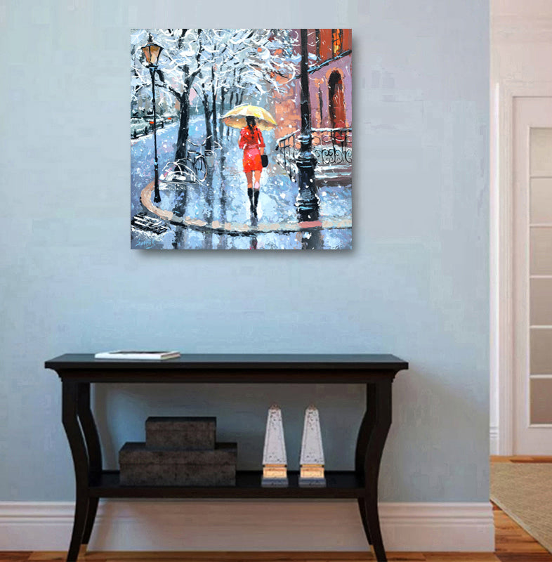First snow painting displayed in modern home interior