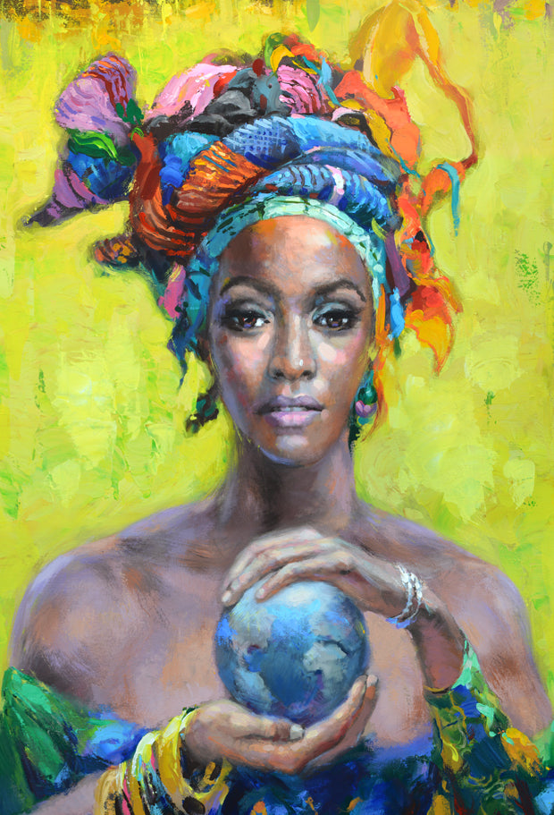 Modern woman face portrait painting with soft colors