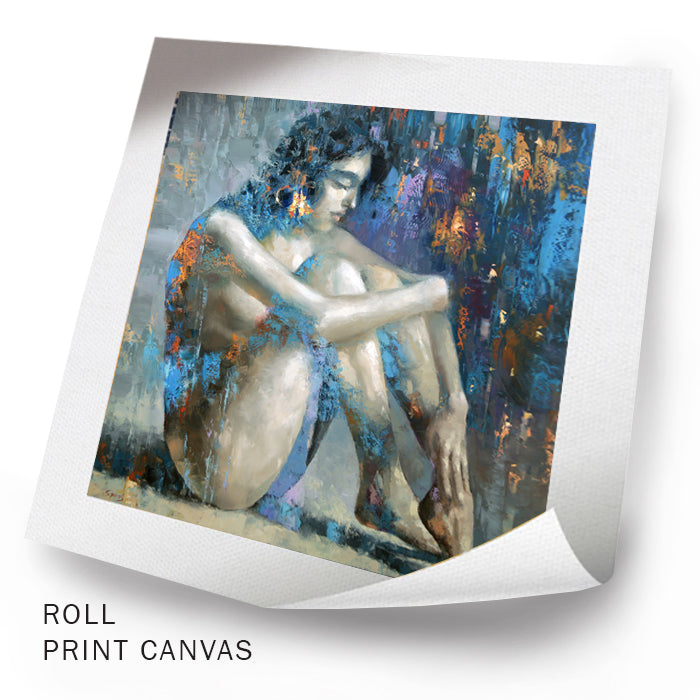 Unframed female figure painting with modern art style