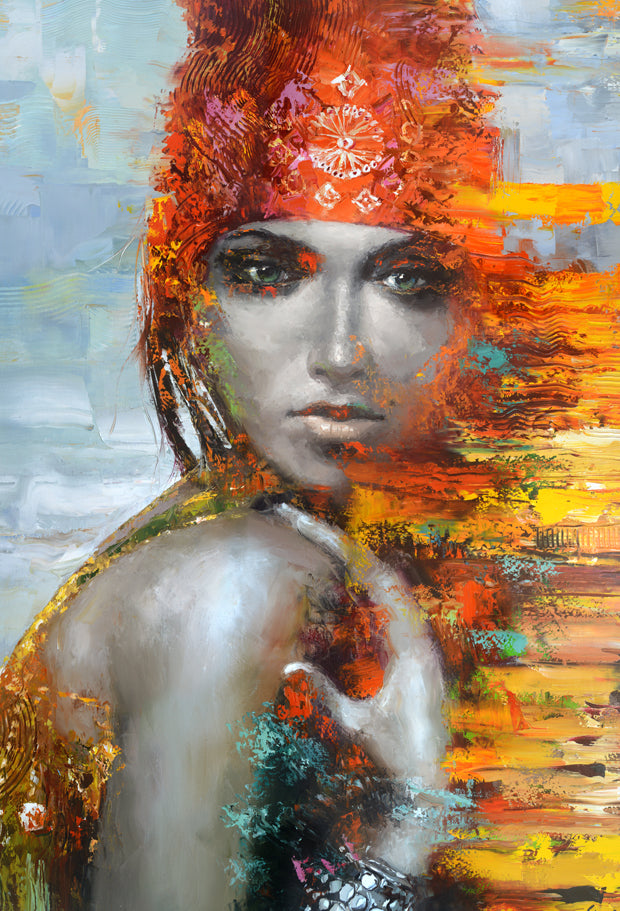 Elegant woman portrait painting with soft colors and expression