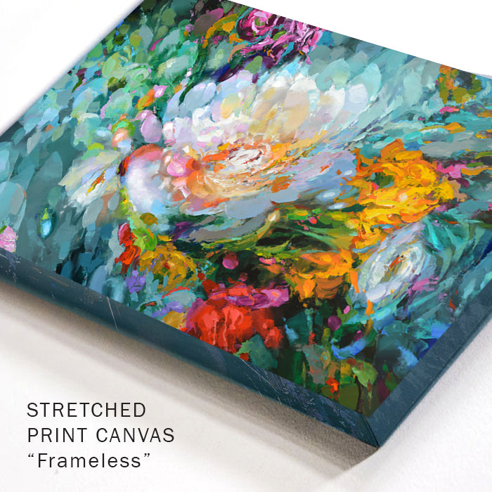 Close-up texture of original floral painting on canvas