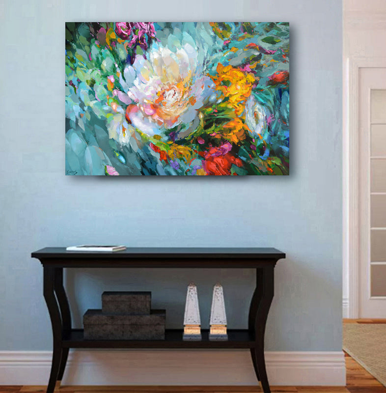 Original flower painting for living room interior