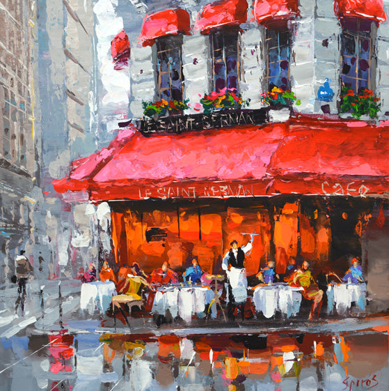 paris cityscape rainy day modern urban landscape painting textured canvas