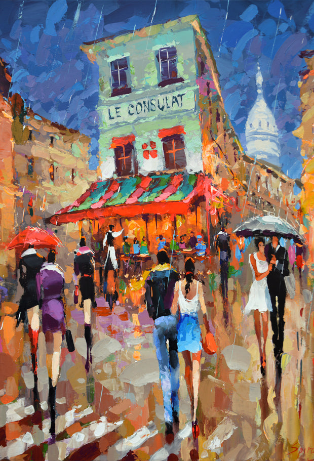montmartre parisian street at night le consulat painting