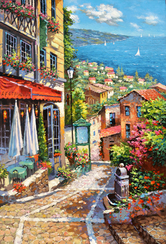 cityscape streets with sea view