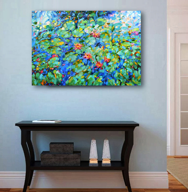 Original pond painting for living room decor