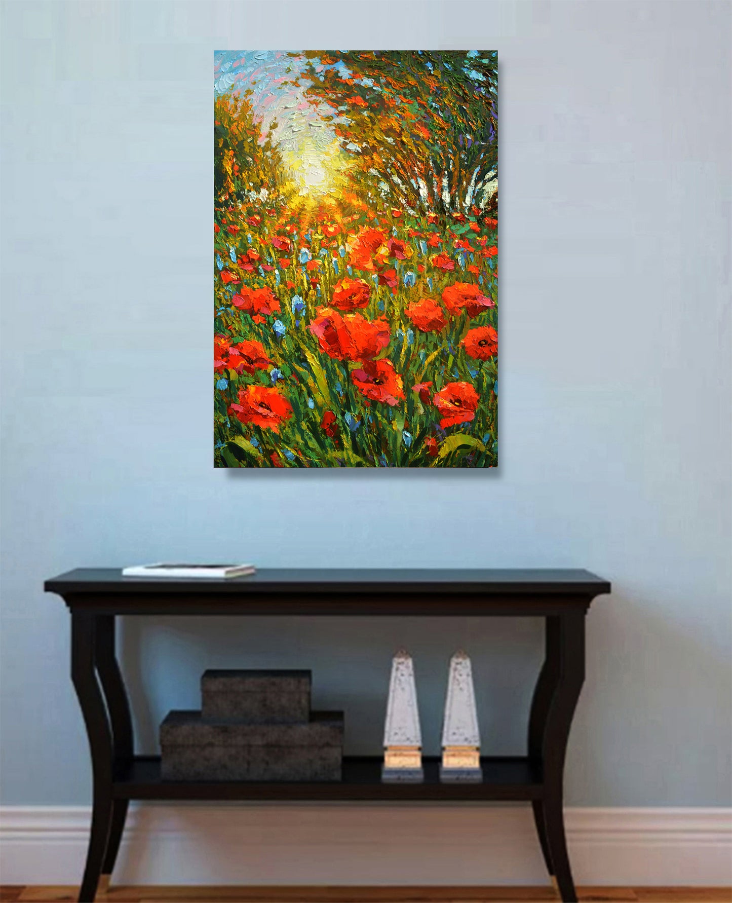 Landscape Poppies at sunset painting