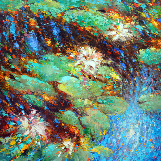 abstract monet pond with water lillies painting