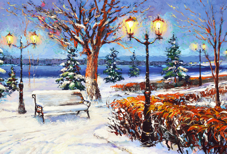 winter landscape Volga river painting